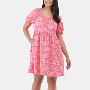 Time and Tru Puff Sleeve Textured Mini Dress in Coral Pink Size Medium NWT